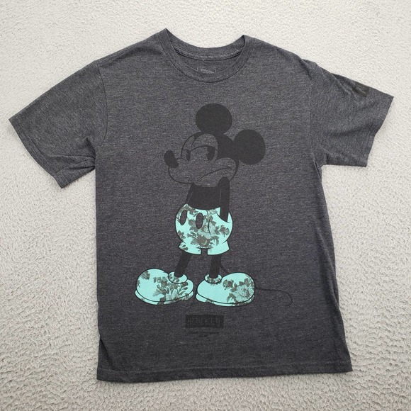 Disney Shirt Mens Small Gray Neff Floral Mickey Mouse Crew Neck Short‎ Sleeve - Picture 1 of 12